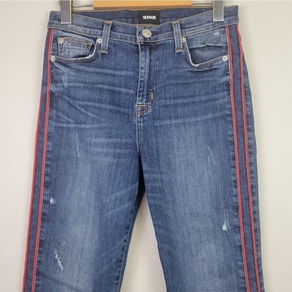 Hudson Zoeey High Rise Ankle Straight Jeans Red Stripes 26 - Picture 3 of 14